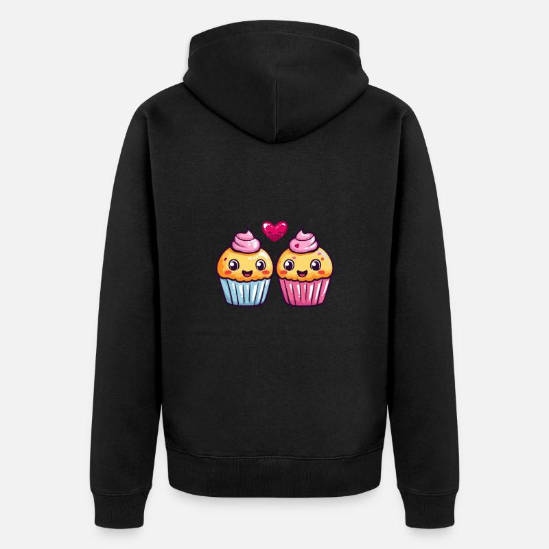 Cupcake Couple Amour Coeur Drôle - Veste à capuche bio Premium Unisexe - noir
