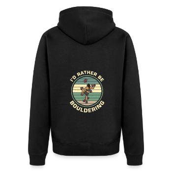 Bouldern Klettern Sportarten Turnhalle Wand - Unisex Premium Bio Zip Hoodie - Schwarz - Hinten - Nico (187cm)