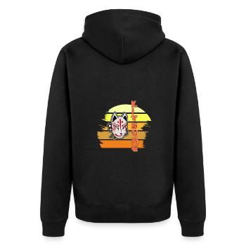 Japanische Tengu Hannya Kitsune Maske - Unisex Premium Bio Zip Hoodie - Schwarz - Hinten - Nico (187cm)