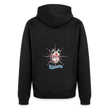 Japanische Tengu Hannya Kitsune Maske - Unisex Premium Bio Zip Hoodie - Schwarz - Hinten - Nico (187cm)