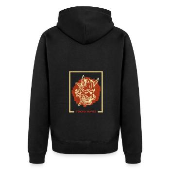 Japanische Tengu Hannya Kitsune Maske - Unisex Premium Bio Zip Hoodie - Schwarz - Hinten - Nico (187cm)