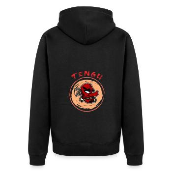 Japanische Tengu Hannya Kitsune Maske - Unisex Premium Bio Zip Hoodie - Schwarz - Hinten - Nico (187cm)