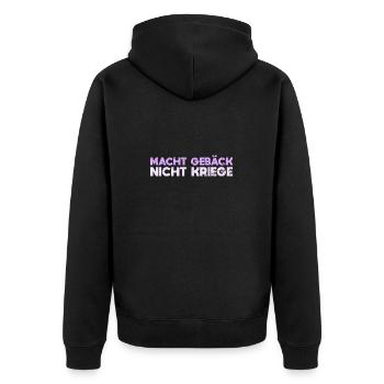 Macht Gebäck, Nicht Kriege - Unisex Premium Bio Zip Hoodie - Schwarz - Hinten - Nico (187cm)