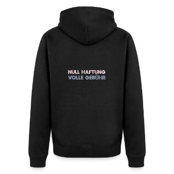 Null Haftung, Volle Gebühr - Unisex Premium Bio Zip Hoodie - Schwarz - Hinten - Nico (187cm)