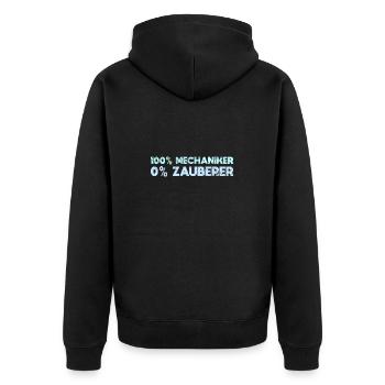 100% Mechaniker, 0% Zauberer - Unisex Premium Bio Zip Hoodie - Schwarz - Hinten - Nico (187cm)