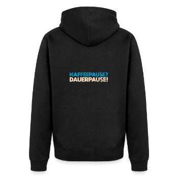 Kaffeepause? Dauerpause! - Unisex Premium Bio Zip Hoodie - Schwarz - Hinten - Nico (187cm)
