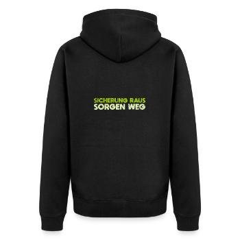 Sicherung Raus, Sorgen Weg - Unisex Premium Bio Zip Hoodie - Schwarz - Hinten - Nico (187cm)
