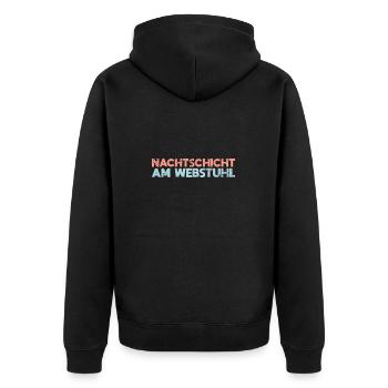 Nachtschicht Am Webstuhl - Unisex Premium Bio Zip Hoodie - Schwarz - Hinten - Nico (187cm)