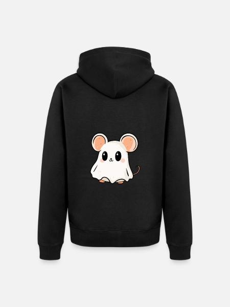 Mouse Halloween Funny Ghost - Unisex Premium Organic Zip Hoodie - black
