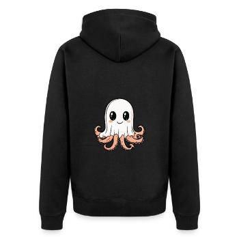 Oktopus Halloween Lustig Geist - Unisex Premium Bio Zip Hoodie - Schwarz - Hinten - Nico (187cm)