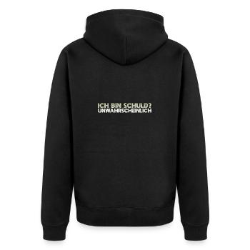 Ich Bin Schuld? Unwahrscheinlich - Unisex Premium Bio Zip Hoodie - Schwarz - Hinten - Nico (187cm)