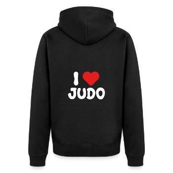 Ich liebe Judo - Unisex Premium Bio Zip Hoodie - Schwarz - Hinten - Nico (187cm)