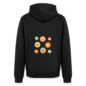 70s Flower Pattern - Unisex Premium Organic Zip Hoodie - black - Back - Nico (187cm)