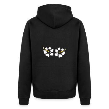 Blume weiß weiße Blume Hibiskus Blüte Festival - Unisex Premium Bio Zip Hoodie - Schwarz - Hinten - Nico (187cm)