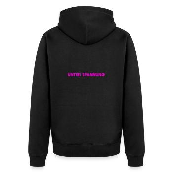 Unter Spannung, Wie Immer - Unisex Premium Bio Zip Hoodie - Schwarz - Hinten - Nico (187cm)