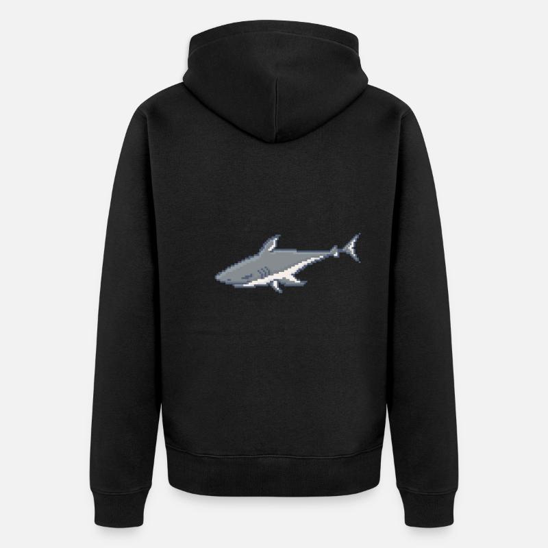 Rétro Pixel Grand Requin Blanc - Veste à capuche bio Premium Unisexe - noir