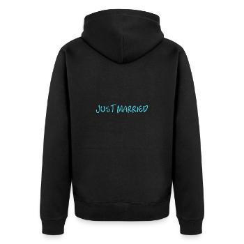 ICH HABE GERADE GEHEIRATET. Junggesellinnenabschied. VALENTINSTAG. PAAR - Unisex Premium Bio Zip Hoodie - Schwarz - Hinten - Nico (187cm)