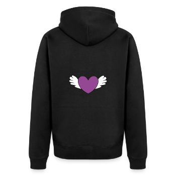 Coeur violet blanc avec des ailes Saint-Valentin - Veste à capuche bio Premium Unisexe - noir - Dos - Nico (187cm)