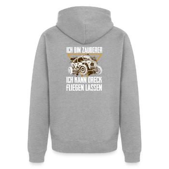 Buggy / Baggi Autocross Outfit - Unisex Premium Bio Zip Hoodie - Grau meliert - Hinten - Nico (187cm)