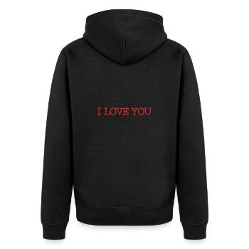 ICH LIEBE DICH. ICH HABE GERADE GEHEIRATET. Junggesellinnenabschied. VALENTINSTAG - Unisex Premium Bio Zip Hoodie - Schwarz - Hinten - Nico (187cm)
