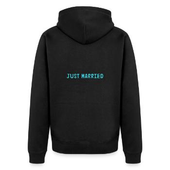 ICH HABE GERADE GEHEIRATET. Junggesellinnenabschied. VALENTINSTAG. PAAR - Unisex Premium Bio Zip Hoodie - Schwarz - Hinten - Nico (187cm)