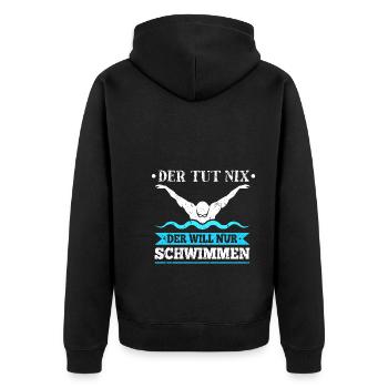 Wasserratte Sportschwimmer Der Tut Nix Schwimmen - Unisex Premium Bio Zip Hoodie - Schwarz - Hinten - Nico (187cm)