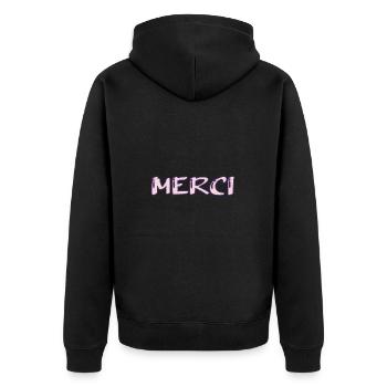 DANKE SCHÖN. DANKE. DANKE SCHÖN. GEBURTSTAG. GEBURT. - Unisex Premium Bio Zip Hoodie - Schwarz - Hinten - Nico (187cm)