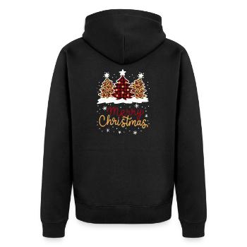 Merry Christmas Plaid Leopard Tree Holiday Gift - Unisex Premium Organic Zip Hoodie - black - Back - Nico (187cm)