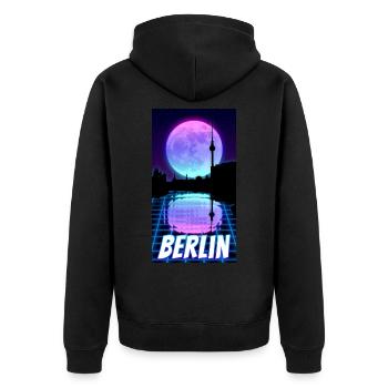 Berlin Skyline Night Moon Nightlife Capital - Unisex Premium Organic Zip Hoodie - black - Back - Nico (187cm)