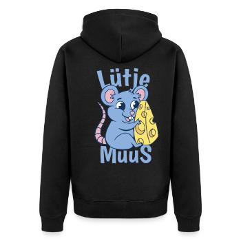 Lütje Muus Plattdeutsch Maus - Unisex Premium Bio Zip Hoodie - Schwarz - Hinten - Nico (187cm)