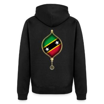 ST. KITTS UND NEVIS | FLAGGE | URBANE KUNSTSTOFFE - Unisex Premium Bio Zip Hoodie - Schwarz - Hinten - Nico (187cm)