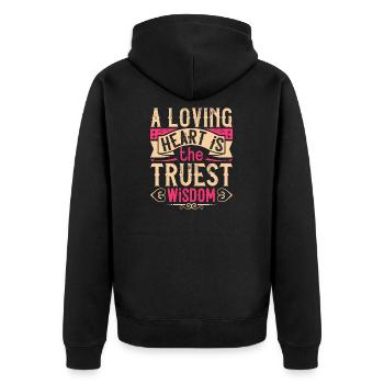 Ein liebendes Herz ist die wahrhaftigste Weisheit - Unisex Premium Bio Zip Hoodie - Schwarz - Hinten - Nico (187cm)