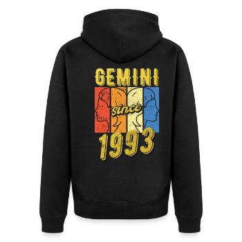 Gemini Sternzeichen 1993 Geschenk - Unisex Premium Bio Zip Hoodie - Schwarz - Hinten - Nico (187cm)