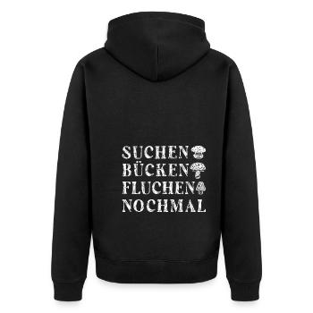 Suchen Bücken Fluchen Pilze Sammeln Pilzsammler - Unisex Premium Bio Zip Hoodie - Schwarz - Hinten - Nico (187cm)