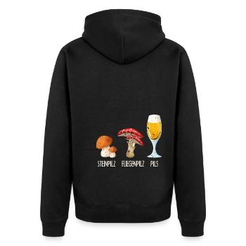 Pilze Sammeln Bier Spruch Pilzsammler - Unisex Premium Bio Zip Hoodie - Schwarz - Hinten - Nico (187cm)