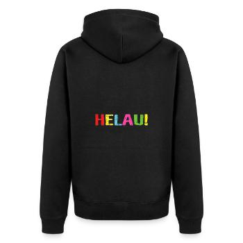 Helau Schrift Aufschrift - Unisex Premium Bio Zip Hoodie - Schwarz - Hinten - Nico (187cm)