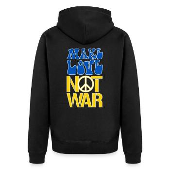 Make Love Not War | Ukraine Peace is the only way - Unisex Premium Bio Zip Hoodie - Schwarz - Hinten - Nico (187cm)