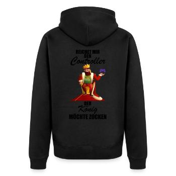 Gaming Gamer Spruch König Controller PC Zocker - Unisex Premium Bio Zip Hoodie - Schwarz - Hinten - Nico (187cm)