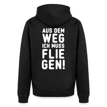 fliegen pilot - Unisex Premium Bio Zip Hoodie - Schwarz - Hinten - Nico (187cm)