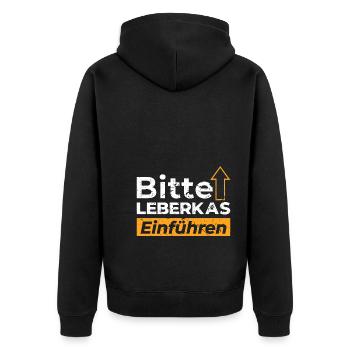 Bitte Leberkas Einführen Leberkäse - Unisex Premium Bio Zip Hoodie - Schwarz - Hinten - Nico (187cm)