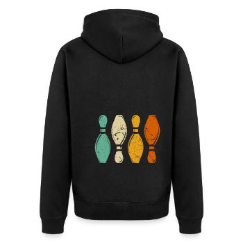 Vintage Bowling Pins Retro Bowler - Unisex Premium Bio Zip Hoodie - Schwarz - Hinten - Nico (187cm)