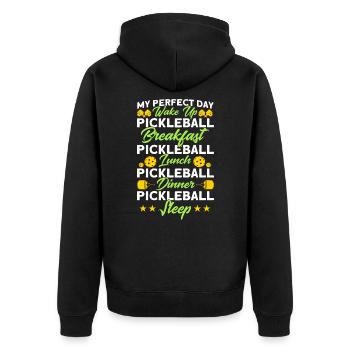 Pickleball Paddleball Pickleball spielen Geschenk - Unisex Premium Bio Zip Hoodie - Schwarz - Hinten - Nico (187cm)