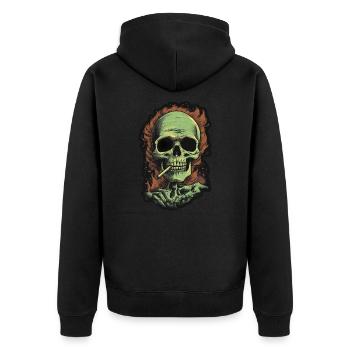Smoking Skull - Unisex Premium Bio Zip Hoodie - Schwarz - Hinten - Nico (187cm)
