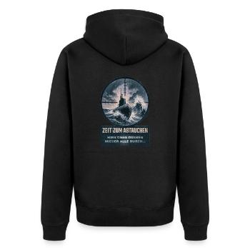 Zeit zum abtauchen - hier oben drehen wieder alle - Unisex Premium Bio Zip Hoodie - Schwarz - Hinten - Nico (187cm)