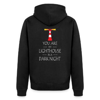 You are my Lighthouse in a Dark Night - Unisex Premium Bio Zip Hoodie - Schwarz - Hinten - Nico (187cm)