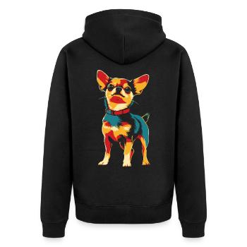 Chihuahua im Vintage Stil - Unisex Premium Bio Zip Hoodie - Schwarz - Hinten - Nico (187cm)