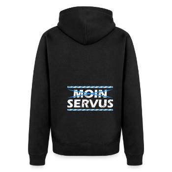 Bei Uns Sagt Man Servus Bayern Bayrisch - Unisex Premium Bio Zip Hoodie - Schwarz - Hinten - Nico (187cm)