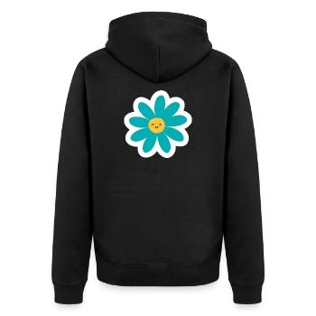 Kawaii Türkis Daisy Lächeln - Unisex Premium Bio Zip Hoodie - Schwarz - Hinten - Nico (187cm)