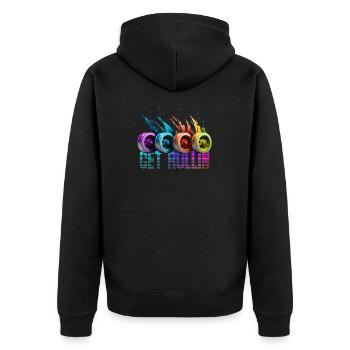 Holen Sie sich das Rollen - Unisex Premium Bio Zip Hoodie - Schwarz - Hinten - Nico (187cm)