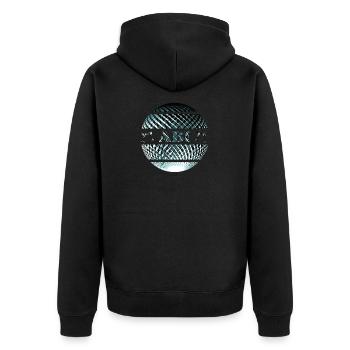 Abi - Abiball in platinblau - Unisex Premium Bio Zip Hoodie - Schwarz - Hinten - Nico (187cm)